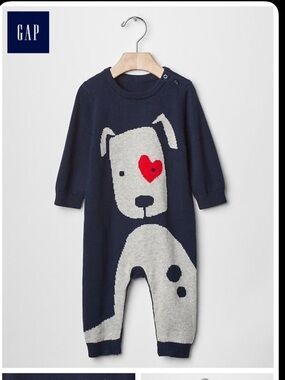 Baby GAP Navy Knit Baby Romper Dog Heart 100% Cotton Size 6-9 Months